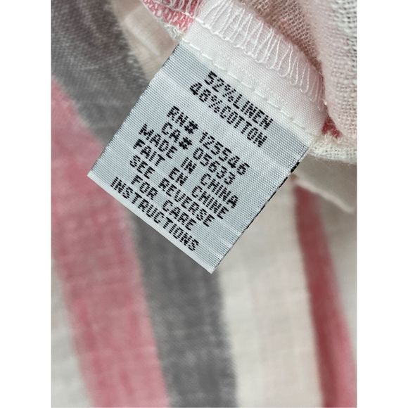 Habitat Linen Short Top Button Up Women XS Pink White Gray Stripe Long Sleeve Ne - Picture 10 of 13